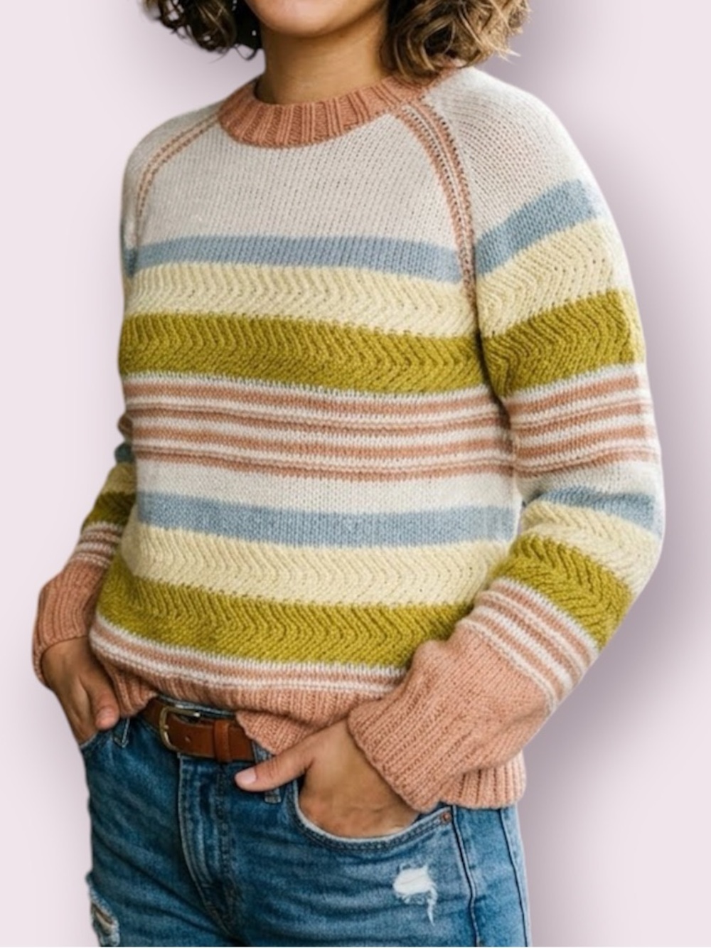 Vici Mixed Stitch Striped Wool Blend Pullover Sweater Medium